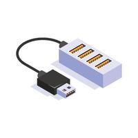 Multiple USB ports for connecting devices simultaneously, isometric icon of usb hub vector