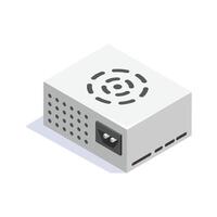 Isometric power supply unit icon, perfect for tech, electronics, and hardware designs vector