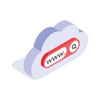 Cloud domain isometric icon, ideal for web, hosting, and network themed designs vector