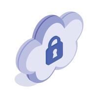 Padlock with cloud denoting concept isometric icon of cloud security vector