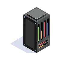 Isometric icon of a server rack with colorful indicators, used for data storage vector