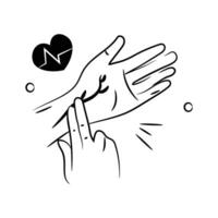An icon depicting a hand checking pulse, symbolizing health monitoring. vector