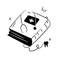 icon of a medical reference book with a stethoscope and dental imagery. vector