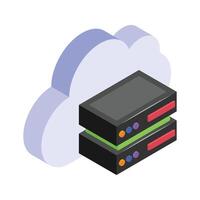 Isometric cloud server icon, ideal for cloud computing, storage, and network designs vector