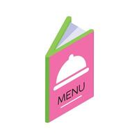 Menu card isometric icon depicting a restaurant menu, ideal for dining, cuisine, and food applications vector