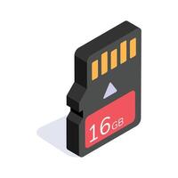 Data memory chip, memory card isometric icon easy to use and download vector