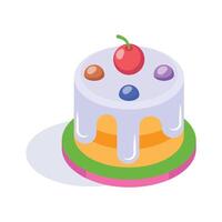 Isometric icon of a decorated cake with colorful toppings vector