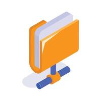 A network connected folder, denoting the concept isometric icon of file sharing and network storage vector