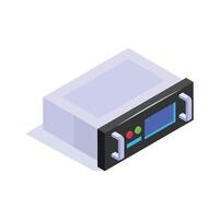 Isometric icon of a network server rack with control panel and handles vector