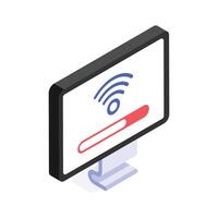 Isometric icon of a monitor displaying a wifi symbol and loading bar vector