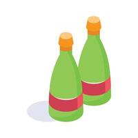 A trendy isometric icon of champagne bottles isolated on white background vector