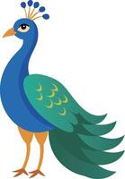 a colorful peacock with yellow feathers stands on a white background vector