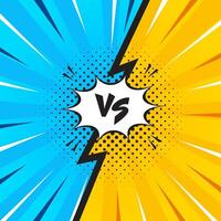 Bright yellow and blue versus comic-style background. Pop art comic sunburst effect background with halftone. Suitable for templates, sale banners, events, ads, web and pages vector
