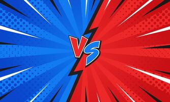 Red and blue versus comic-style background. Pop art comic sunburst effect background with halftone. Suitable for templates, sale banners, events, comic books, ads, web and pages vector