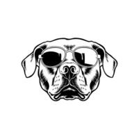 black and white illustration of a dog's head wearing cool glasses vector