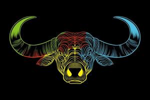 multicolored line illustration of a bull on a black background vector