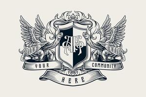 illustration of a winged turtle crest logo in a decorative style vector