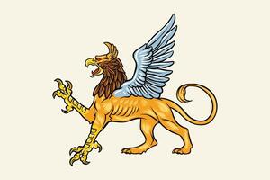 Colorful illustration of a Griffin in vintage style, with sharp claws vector
