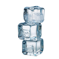 High-quality close-up of three stacked ice cubes with crystal clear details and air bubbles cut out on transparent background png