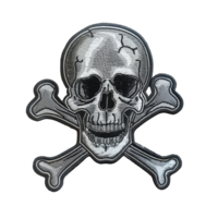 Detailed Skull and Crossbones Embroidered Patch with Realistic Stitching and Textured Design cut out on transparent background png