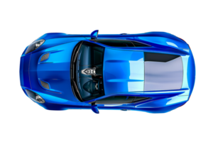 Top view of a sleek blue sports car showcasing its aerodynamic design and luxurious features, emphasizing high-performance and modern automotive engineering cut out on transparent background png
