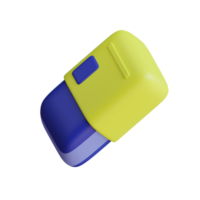 Yellow and blue Eraser 3d icon. Stationery tool for erasing a pencil. Isolated object on transparent background png