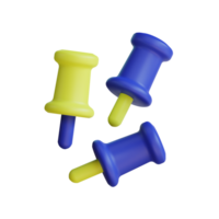 3D illustration of multiple yellow and blue push pins isolated on a transparent background. png
