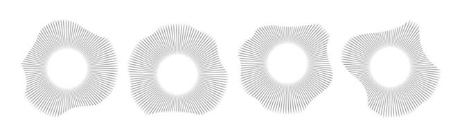 Radial sound wave concentric audio rhythm line dynamic set. Radial signal or vibration elements. Depicting audio music vector