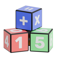 3D Render Kid Toy Mathematical Number Blocks for Creative Play. Transparent Background png