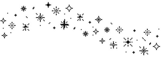 Pixel star retro 8 bit sparkle wavy border seamless frame. Shiny game pixel art effect set. Firework burst, space decoration. 90s aesthetics, y2k vector