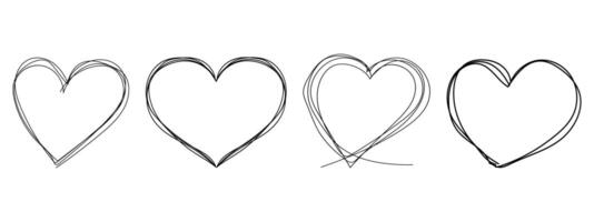 Heart frame scribble hand drawn thin line. Love set highlight text box, border fast underline, title. Pen or marker sketch. vector