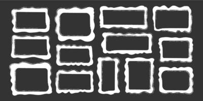 Set rectangle and square paper chalk quote frames, quote text box, empty form with wavy edge. Dilog or title border. Hand drawn speech bubble. vector