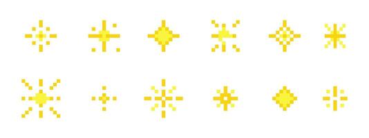 Pixel star retro 8 bit sparkle set. Shiny game pixel art effect set. Firework burst, space decoration. 90s aesthetics, y2k vector
