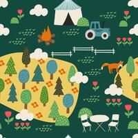 seamless pattern of a hill with flower and trees vector