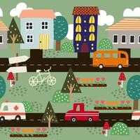 seamles pattern of a city with house and tree vector