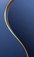 Abstract blue gradient elegant background with curved gold lines vector