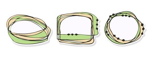 Stickers green set in doodle abstract style. Notebook labels, blank frames, notes, reminders, stickers. vector