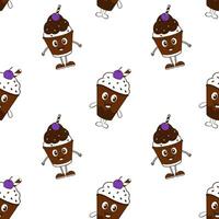 Pattern with chocolate Ice cream and blueberry, on white background. Cartoon style drawing. vector
