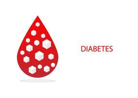 Diabete concept. High level cube of sugar or glucose in drop of red blood on a white background. vector