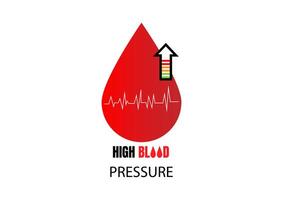 National high blood pressure concept. Red drop blood with high scale and upper arrow measure isolated on white background. For banners, card, and posters with text inscriptions. vector