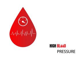 National high blood pressure concept. Red drop blood with high scale measure isolated on white background. For banners, card, and posters with text inscriptions. vector
