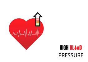 National high blood pressure concept. Red heart with high scale and upper arrow measure isolated on white background. For banners, card, and posters with text inscriptions. vector