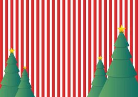Cute Christmas tree with yellow star on red and white stripe background. vector