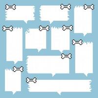 collection set of retro game 8bit pixel speech bubble balloon with animal bone, text box banner, black and white color vector