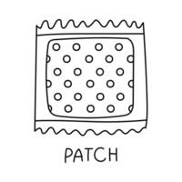 A linear pattern of the patch in the package. Band-aid, transdermal patch, nicotine patch, contraceptive patch, Body adhesive. Outline illustration of a black line on white vector