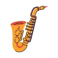 yellow brass saxophone in a flat style. Wind musical instrument for solo, orchestra, jazz use. An isolated shiny tool. Flat illustration highlighted on a white background vector