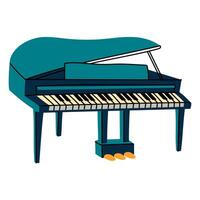 Piano is blue with an open lid in a colored flat style. Acoustic and keyboard musical instrument. Solo, folk and jazz performance. Flat illustration highlighted on a white background vector