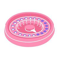 Concept of the method of contraception. Container with tablets for a month in the color Blue pink. flat illustration. Hormonal pills, oral contraceptives. Birth control and pregnancy prevention vector