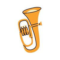 Yellow copper pipe in a flat style. Wind musical instrument for solo, orchestra, jazz use. An isolated shiny tool. Flat illustration highlighted on a white background vector