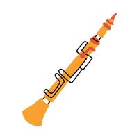 yellow copper flute in a flat style. Wind musical instrument for solo, orchestra, jazz use. An isolated shiny tool. Flat illustration highlighted on a white background vector